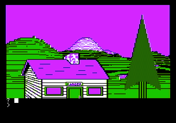Wilderness: A Survival Adventure Apple II Screenshot: This adventure begins at a ranger station.