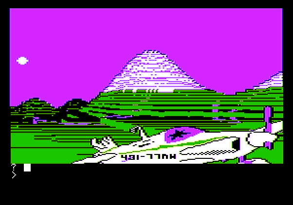 Wilderness: A Survival Adventure Apple II Screenshot: Beginning an airplane crash scenario.