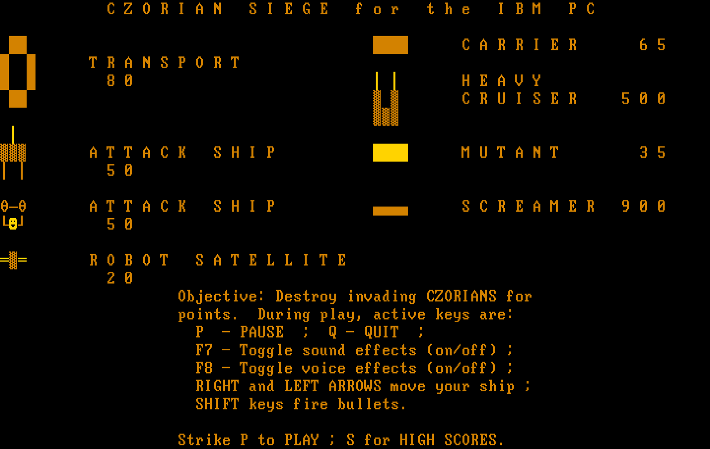 Czorian Siege IBM PC/Compatibles Screenshot: Help screen.