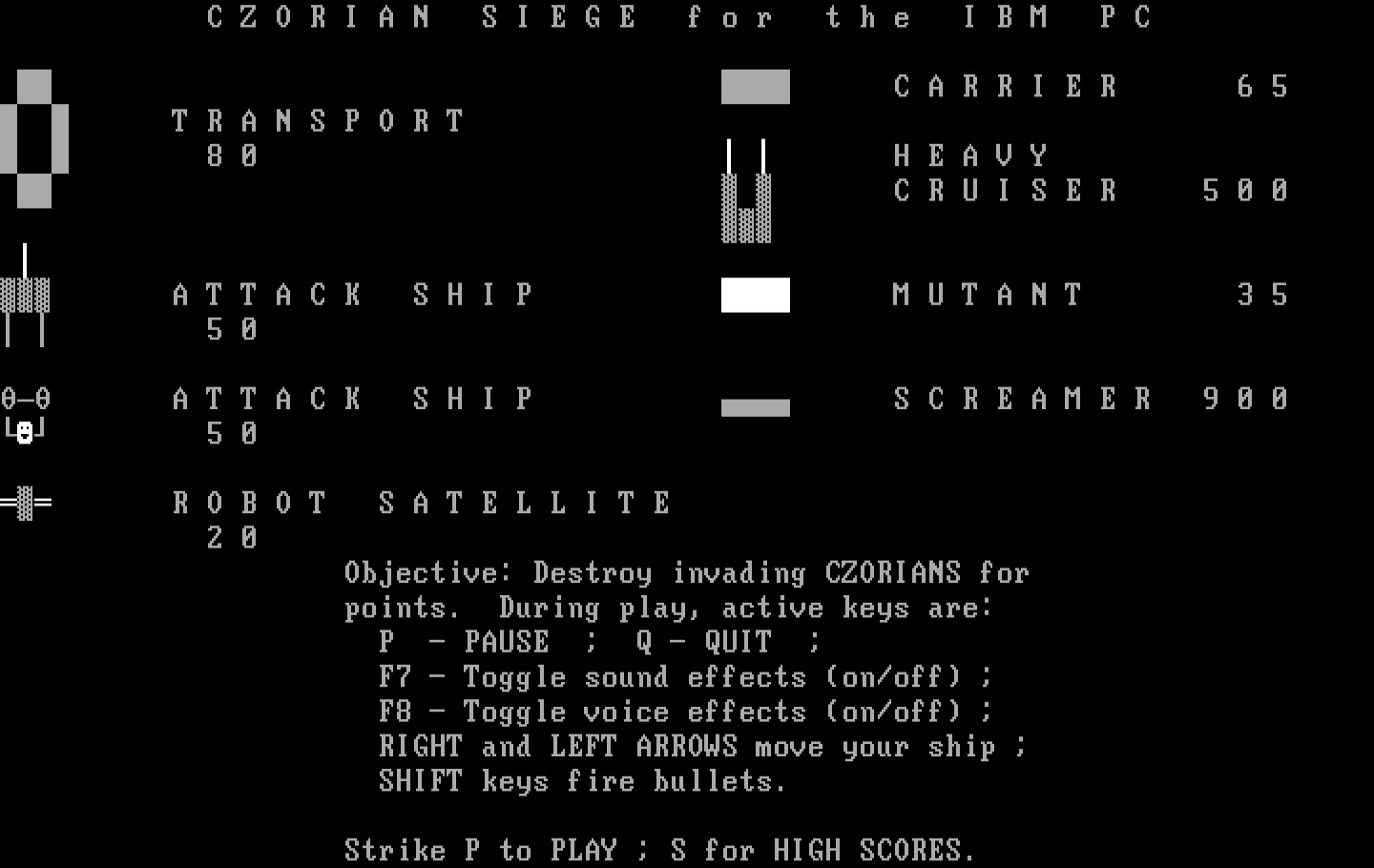 Czorian Siege IBM PC/Compatibles Screenshot: Help screen.