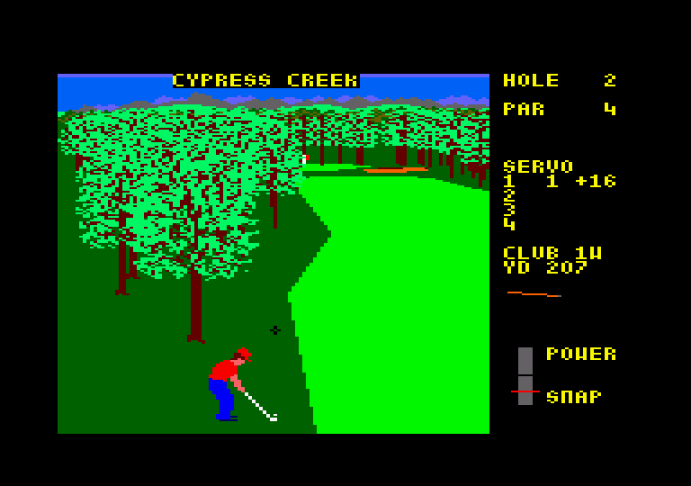 World Class Leader Board Amstrad CPC Screenshot: Trees are in the way!