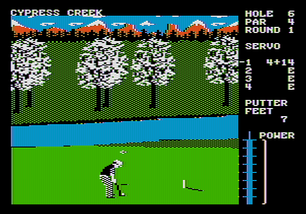 World Class Leader Board Apple II Screenshot: Lining up a putt...