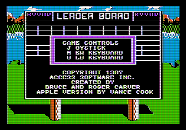 World Class Leader Board Apple II Screenshot: Menu; select input type.
