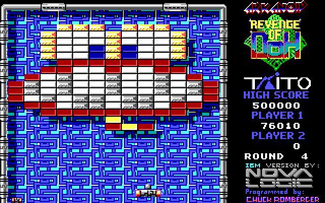 Arkanoid 2: Revenge of DOH IBM PC/Compatibles Screenshot: Silver bricks require more than one hit to destroy.