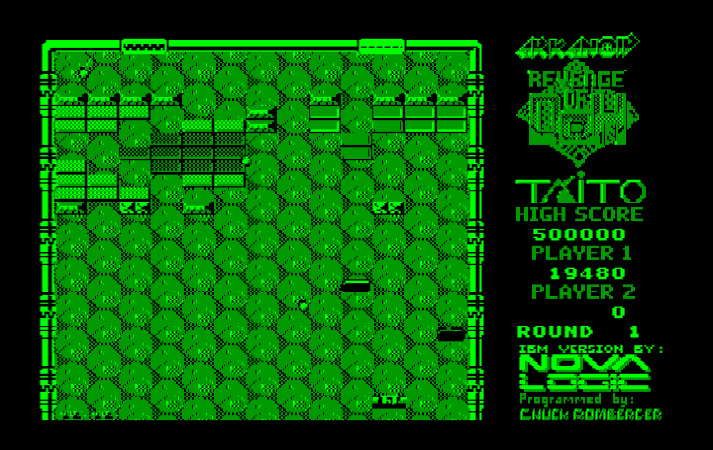 Arkanoid 2: Revenge of DOH IBM PC/Compatibles Screenshot: Lot's of bricks destroyed so far...a few more to go.