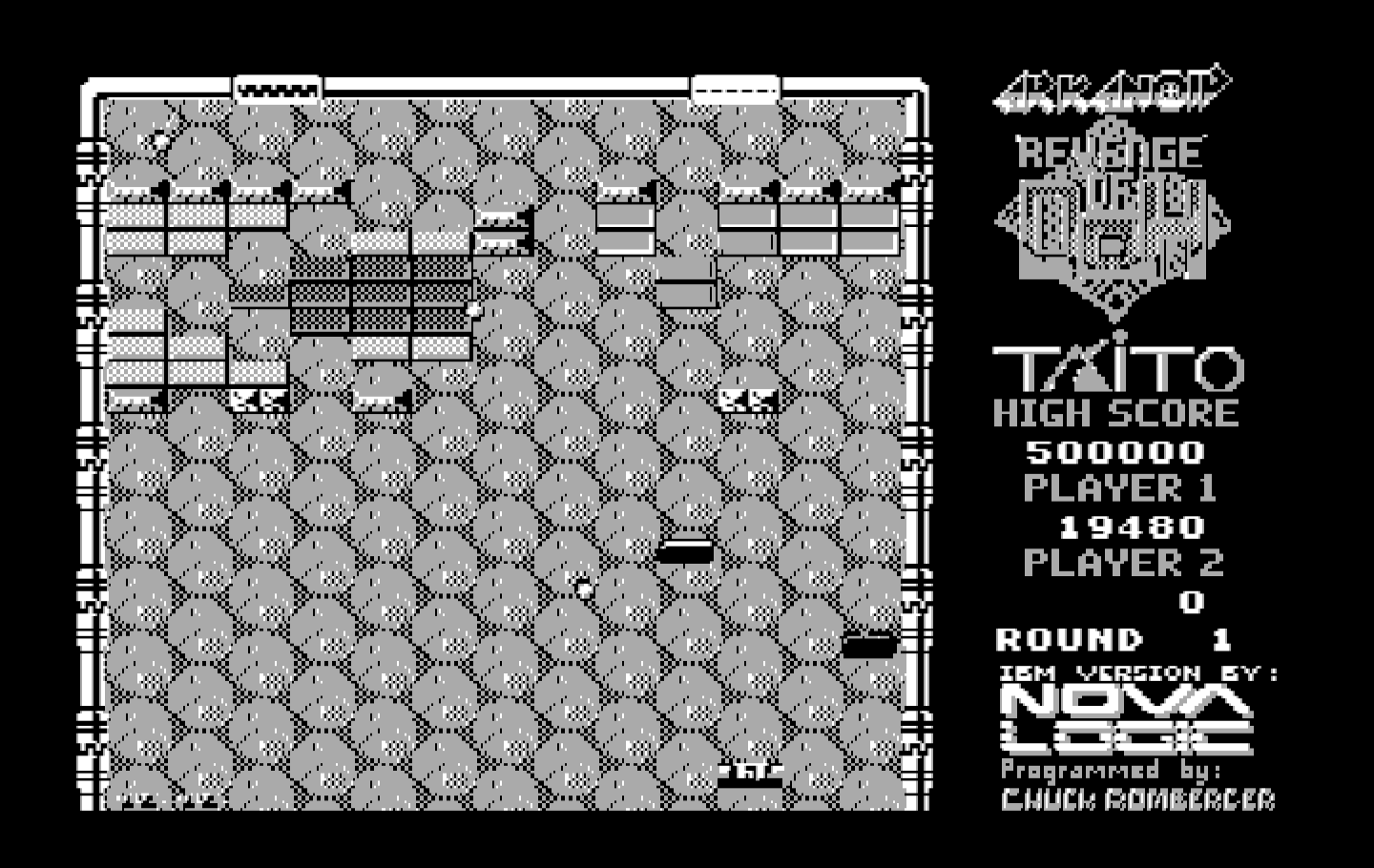 Arkanoid 2: Revenge of DOH IBM PC/Compatibles Screenshot: Lot's of bricks destroyed so far...a few more to go.