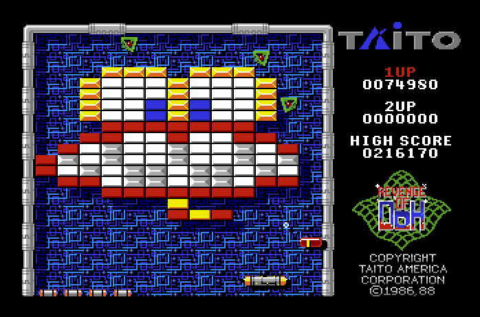 Arkanoid 2: Revenge of DOH Apple IIgs Screenshot: Catch the red capsule for lasers.
