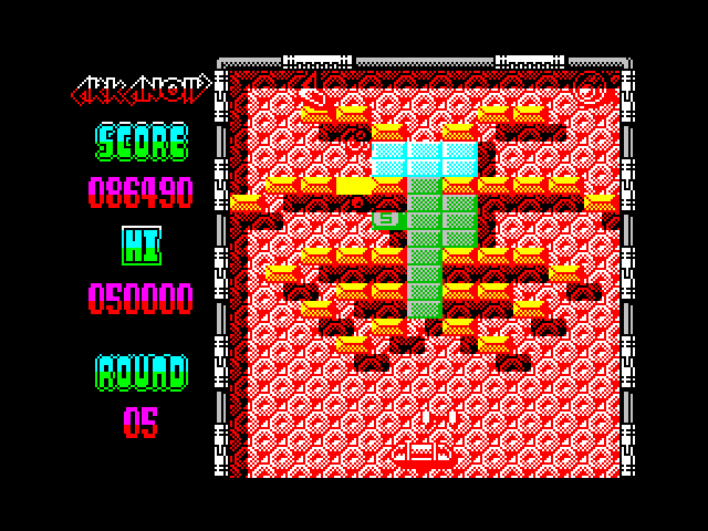 Arkanoid 2: Revenge of DOH ZX Spectrum Screenshot: Use lasers to shoot the bricks...except the yellow ones!