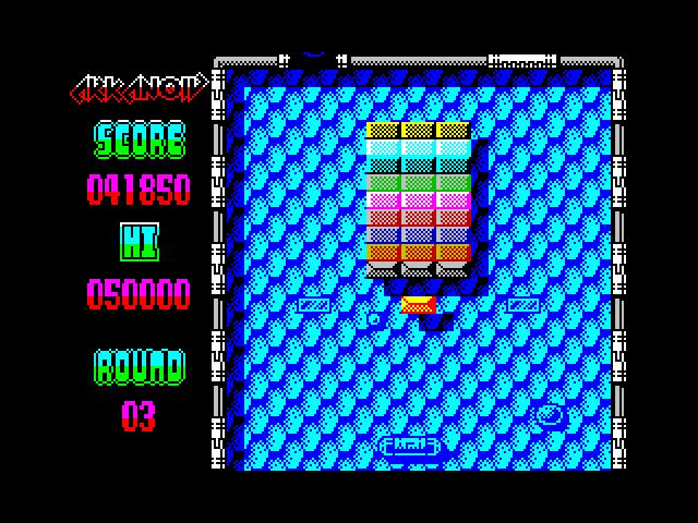 Arkanoid 2: Revenge of DOH ZX Spectrum Screenshot: This round doesn't have many bricks, but is tough!