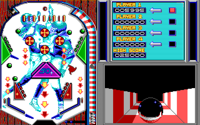 1st Person Pinball IBM PC/Compatibles Screenshot: The plunger has been pulled, the pinball about to be in play...