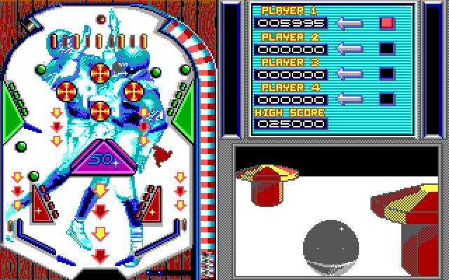 1st Person Pinball IBM PC/Compatibles Screenshot: The pinball bounces off of some bumpers...