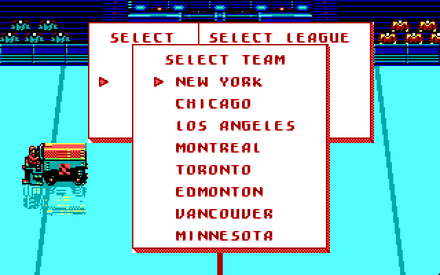 Blades of Steel IBM PC/Compatibles Screenshot: Select teams menu.