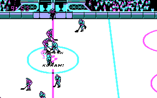 Blades of Steel IBM PC/Compatibles Screenshot: Computer player has the puck, can I get it back?