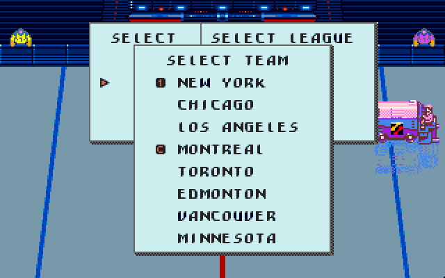 Blades of Steel Amiga Screenshot: Select teams menu.