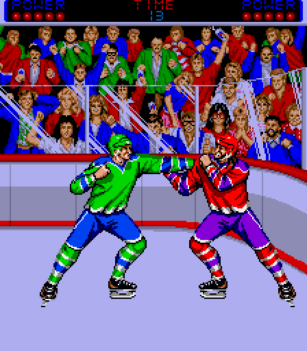Blades of Steel Arcade Screenshot: A fight breaks out!