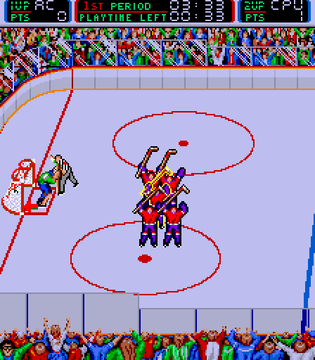 Blades of Steel Arcade Screenshot: He shoots, he scores!