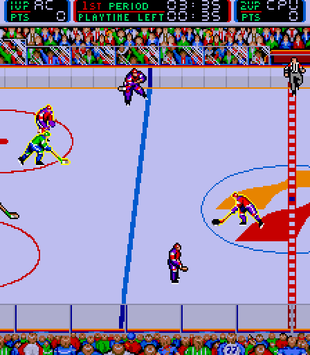 Blades of Steel Arcade Screenshot: The highlighted player is the one being actively controlled.