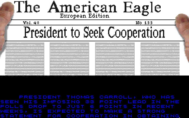 Countdown IBM PC/Compatibles Screenshot: A newspaper provides some story updates...