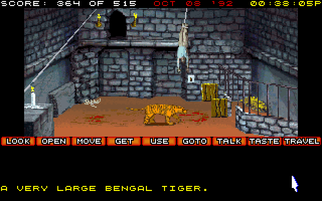 Countdown IBM PC/Compatibles Screenshot: Uh oh, a very large bengal tiger is trying to eat me!