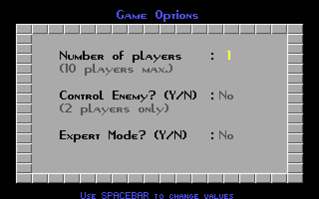 Freakin' Funky Fuzzballs IBM PC/Compatibles Screenshot: Game options.