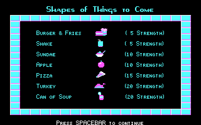 Freakin' Funky Fuzzballs IBM PC/Compatibles Screenshot: Eat food to increase your strength.