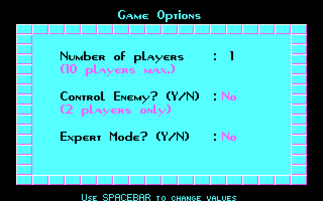 Freakin' Funky Fuzzballs IBM PC/Compatibles Screenshot: Game options.