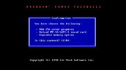 Freakin' Funky Fuzzballs for IBM PC/Compatibles - Confirming the selected options.