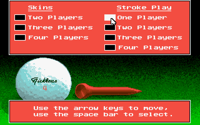 Jack Nicklaus' Unlimited Golf & Course Design IBM PC/Compatibles Screenshot: Starting a new game; how many players?