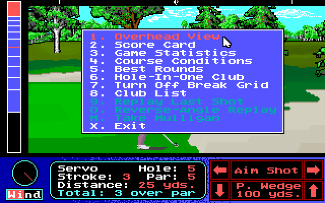 Jack Nicklaus' Unlimited Golf & Course Design IBM PC/Compatibles Screenshot: The in game menu.