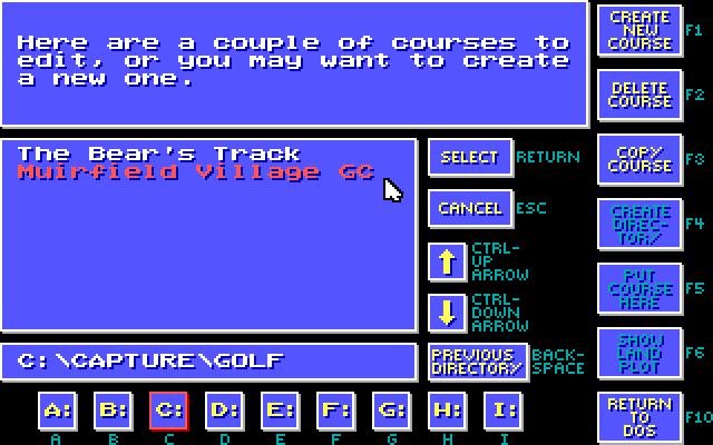 Jack Nicklaus' Unlimited Golf & Course Design IBM PC/Compatibles Screenshot: Course design main menu.