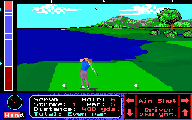 Jack Nicklaus' Unlimited Golf & Course Design IBM PC/Compatibles Screenshot: Teeing off on an ocean side hole.