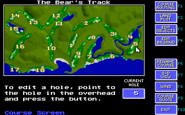 Jack Nicklaus' Unlimited Golf & Course Design IBM PC/Compatibles Screenshot: Select a hole to edit.