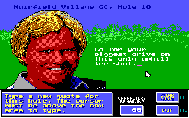 Jack Nicklaus' Unlimited Golf & Course Design IBM PC/Compatibles Screenshot: You can edit the course and hole quotes.