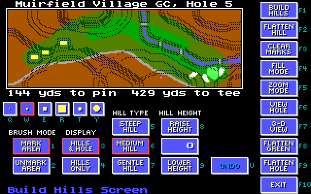 Jack Nicklaus' Unlimited Golf & Course Design IBM PC/Compatibles Screenshot: Placing hills on a hole.