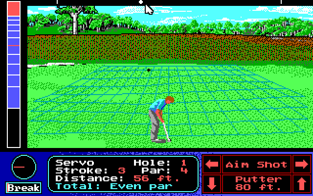 Jack Nicklaus' Unlimited Golf & Course Design IBM PC/Compatibles Screenshot: A grid displays when putting.