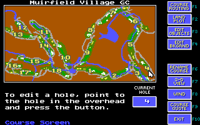 Jack Nicklaus' Unlimited Golf & Course Design IBM PC/Compatibles Screenshot: Select a hole to edit.