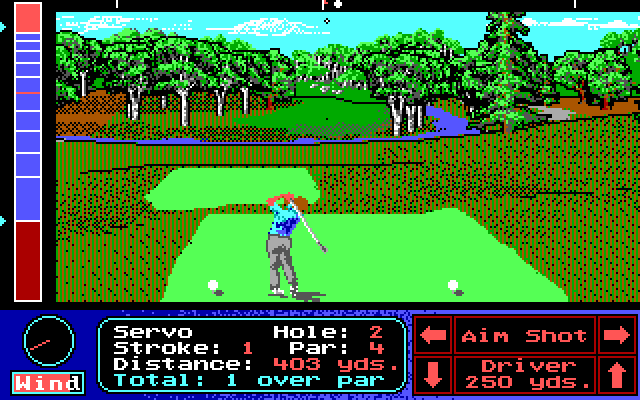 Jack Nicklaus' Unlimited Golf & Course Design IBM PC/Compatibles Screenshot: Tee shot on the second hole.