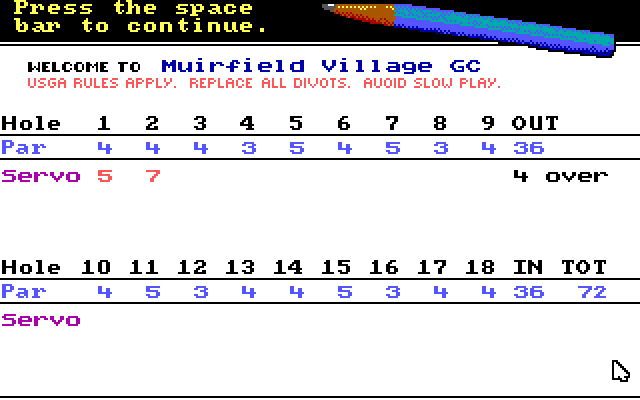 Jack Nicklaus' Unlimited Golf & Course Design IBM PC/Compatibles Screenshot: The scorecard.