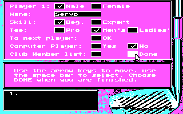 Jack Nicklaus' Unlimited Golf & Course Design IBM PC/Compatibles Screenshot: Setting up one of the players.