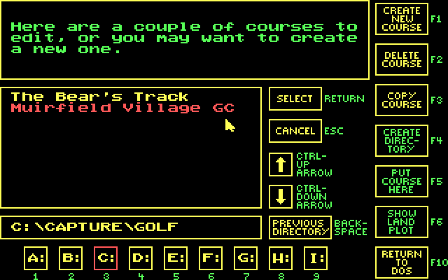 Jack Nicklaus' Unlimited Golf & Course Design IBM PC/Compatibles Screenshot: Course designer main menu.