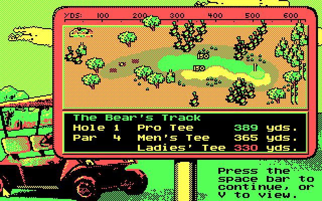 Jack Nicklaus' Unlimited Golf & Course Design IBM PC/Compatibles Screenshot: First hole overhead.