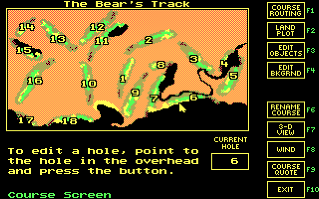 Jack Nicklaus' Unlimited Golf & Course Design IBM PC/Compatibles Screenshot: Select a hole to edit.