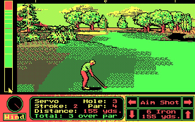 Jack Nicklaus' Unlimited Golf & Course Design IBM PC/Compatibles Screenshot: A medium length shot to the green...