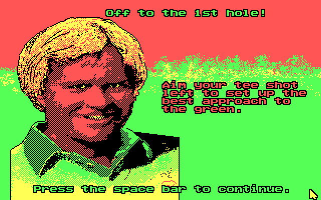 Jack Nicklaus' Unlimited Golf & Course Design IBM PC/Compatibles Screenshot: Off to the first hole.