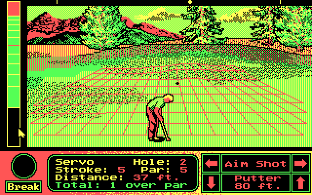 Jack Nicklaus' Unlimited Golf & Course Design IBM PC/Compatibles Screenshot: When you're on the green a grid is displayed.