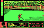 Jack Nicklaus' Unlimited Golf & Course Design for IBM PC/Compatibles - Avoid the water hazard, displayed as black in the CGA version.