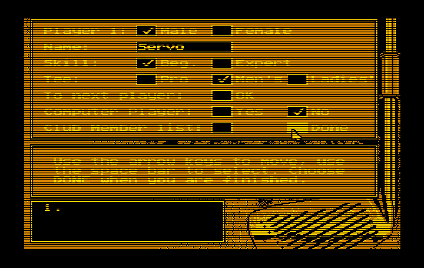 Jack Nicklaus' Unlimited Golf & Course Design IBM PC/Compatibles Screenshot: Setting up a player.