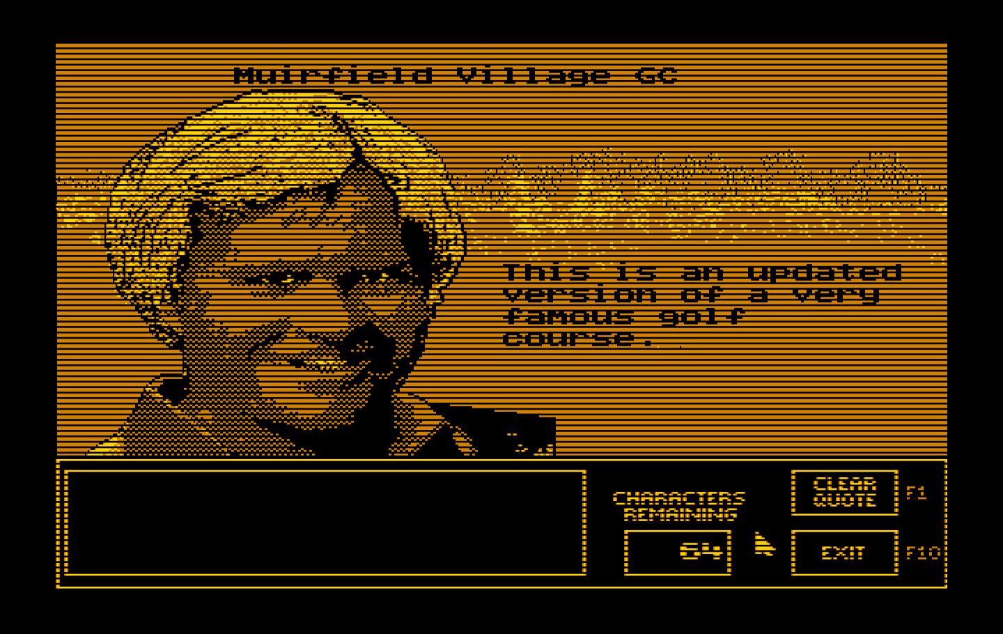 Jack Nicklaus' Unlimited Golf & Course Design IBM PC/Compatibles Screenshot: The course quote and the hole quotes can be edited.