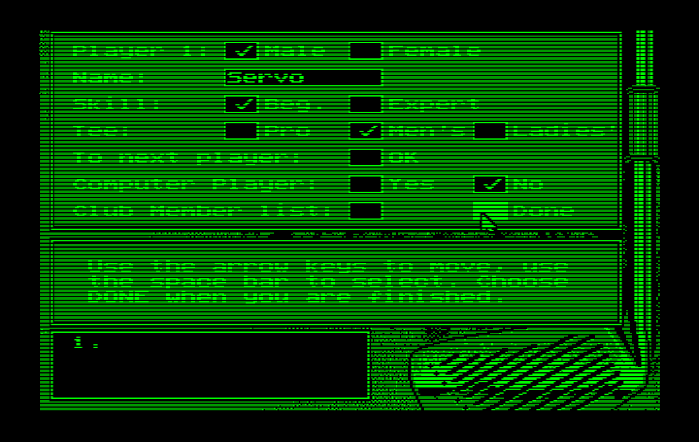 Jack Nicklaus' Unlimited Golf & Course Design IBM PC/Compatibles Screenshot: Setting up a player.