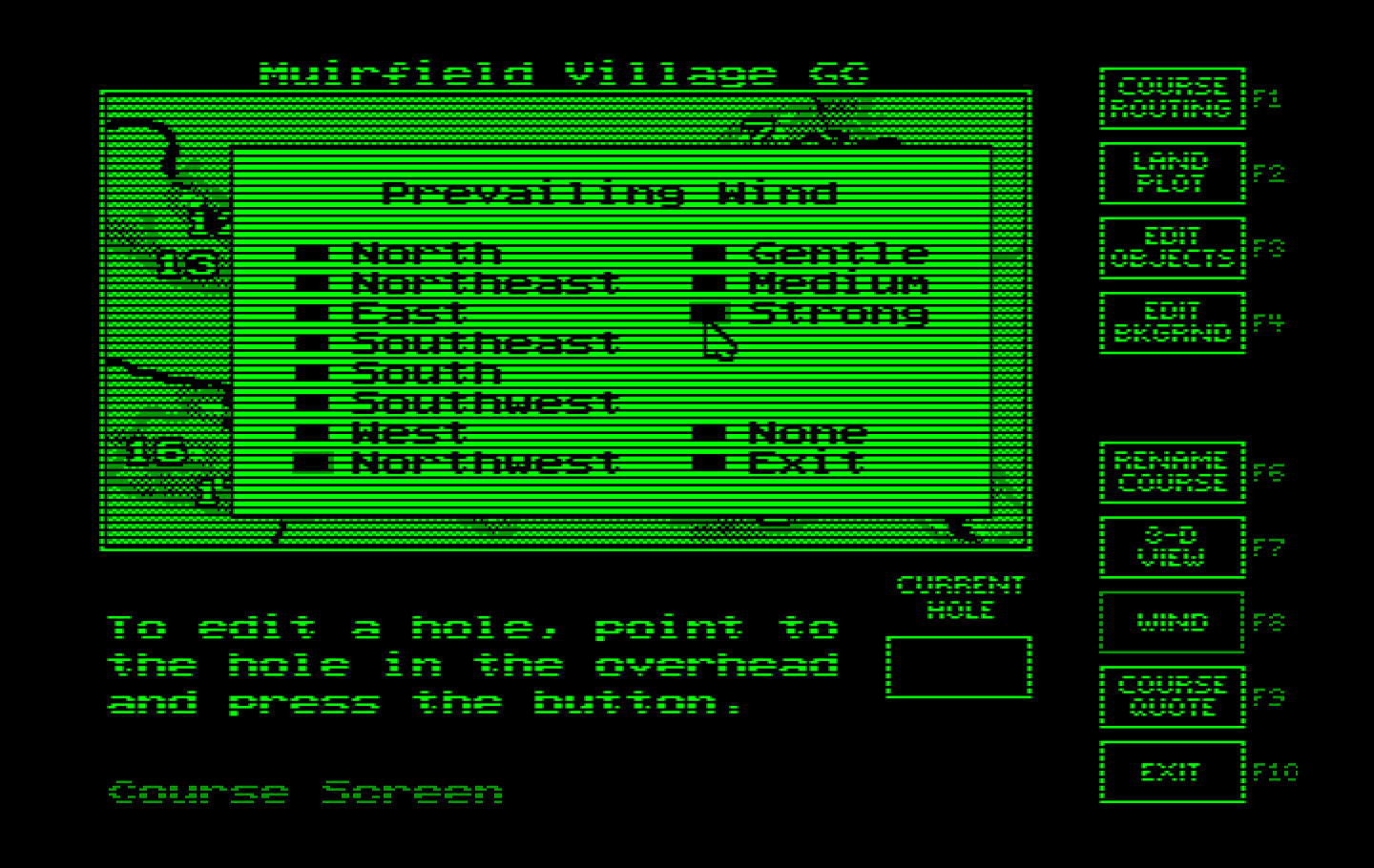 Jack Nicklaus' Unlimited Golf & Course Design IBM PC/Compatibles Screenshot: The prevailing course conditions can be modified.